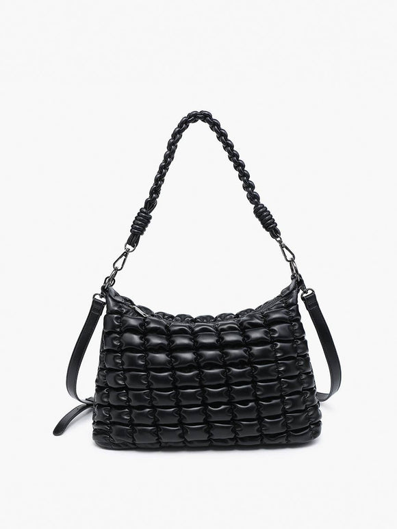 Jacqueline Puffer Shoulder Bag with Macrame Strap Black