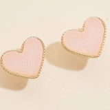 Heart Druzy Stone Stud Earrings - Peach Sparkle Statement Jewelry