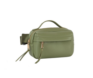 Triple Zip Top Handle Fanny Pack Belt Bag Sling Bag Sage