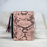 Molly Vegan Leather Snake Print Coin Zipper Tousled Pouch Pink Black