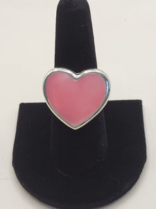 Heart Semiprecious Inlaid Stone Silver Ring Pink Jasper Size 8.5