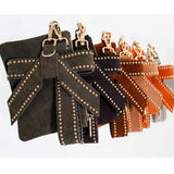 Suede Wristlet Set - 3-Piece with Bow & Loop Charms Studded Olive