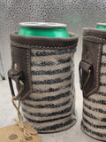 Upcycled Fabric Stripes and Leather Can Sleeve
