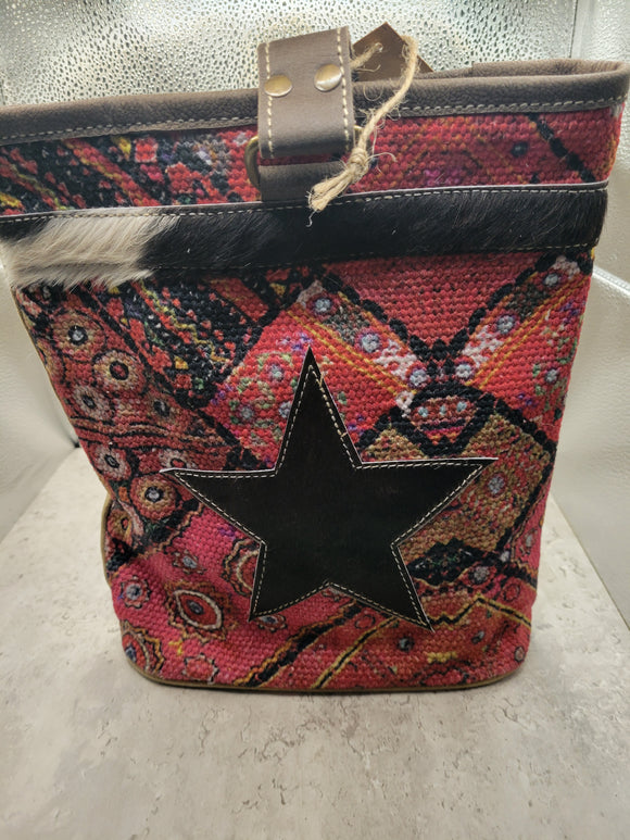 Pink Printed Design Double Wine Bag With Cowhide Star