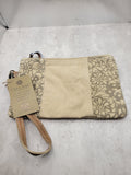 Floral Tan Canvas Clutch Wristlet