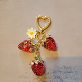 Strawberries and Enamel Daisy Keychain Bag Charm