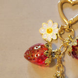 Strawberries and Enamel Daisy Keychain Bag Charm