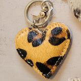 Western Heart Cowhide Keychain – Leopard Print Bag Charm