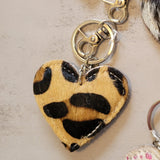 Western Heart Cowhide Keychain – Leopard Print Bag Charm