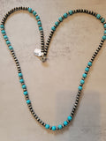 33" Silver Navajo Pearl & Blue Turquoise Beaded Necklace