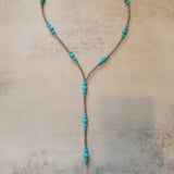 Silver Navajo Style Pearl & Blue Y-Shape Necklace
