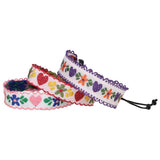 White Floral Embroidered Pull Bracelet – Heart & Flower Design Red