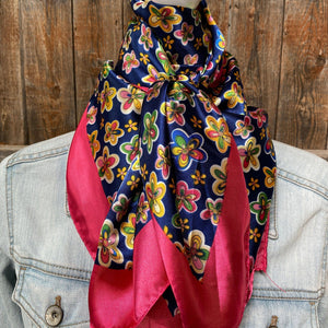 Pink Flowers Printed Western Southwestern Wild Rag Scarf Accent