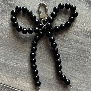 Beaded Bow Purse Charm Black