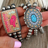 Western Navajo Style Pearl Stone Stretch Pendant Style Bracelet Concho