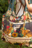 Stay Gold Linen Tote Bag | Boho Market Bag with Rabbits, Bees & Florals
