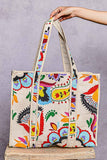 Quilted Boho Tote Bag – Cream Multi Print