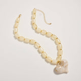 Colorful Beaded Heart Necklace | Multi-Color Barrel Bead Statement Necklace in Natural