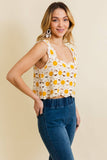 Cute Boho Daisy Crochet Crop Camisole Overlay Top White Yellow