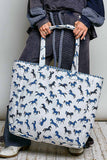 Quilted Jumbo Tote Bag – Blue Horse Print