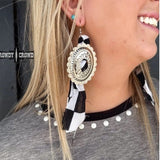 Concho Rodeo Western Cowgirl Earrings Black White Checkered
