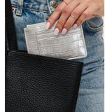 Afina Croco Embossed Card Holder Slim Wallet Silver