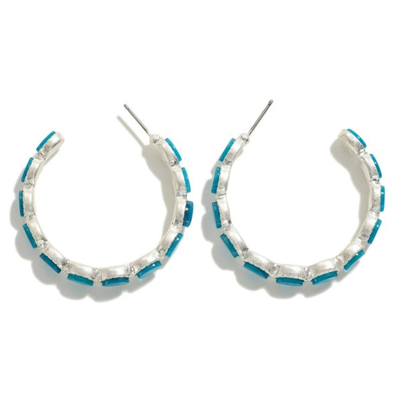 Stone Hoop Earrings Teal Blue