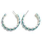 Stone Hoop Earrings Teal Blue