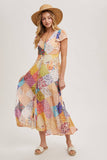 Pastel Quilt Printed Button Down Maxi Dress