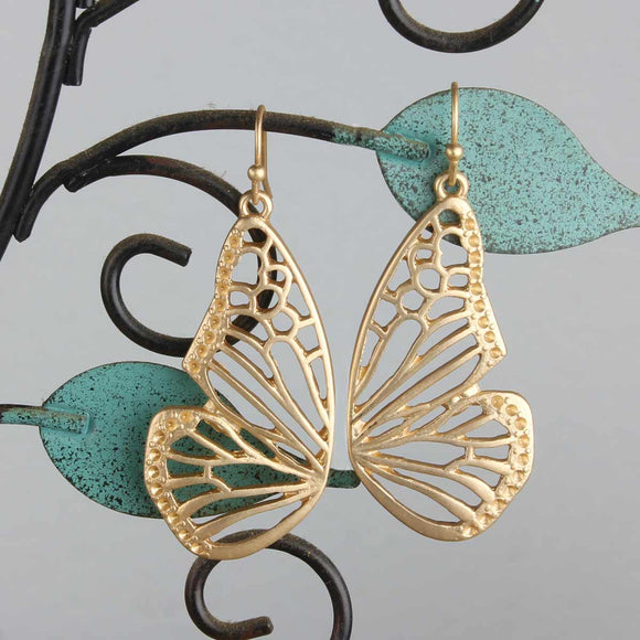 Gold Butterfly Wings Dangle Earrings