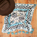 Turquoise Concho Longhorn Print Silky Wild Rag | Black/Ivory/Turquoise