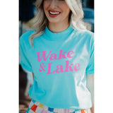 Wake and Lake Graphic Cotton Tee Lagoon Blue and Hot Pink