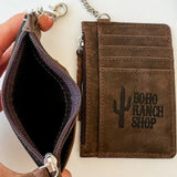 Turquoise Thunderbird Hand-Tooled Cowhide Leather Keychain Wallet