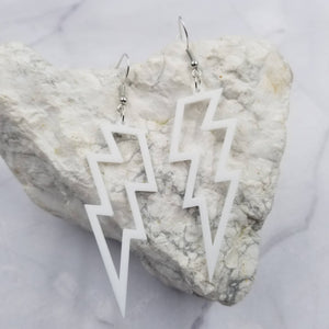 Hollow Lightning Bolt Acrylic Dangle Earrings White