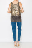 Sequin & Chiffon Tank Top – Gold Rodeo Print