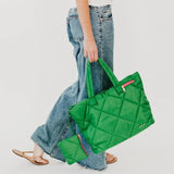 Presley Puffer Nylon Quilted Tote Bag With Pouch Emerald Green