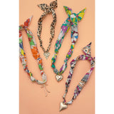 Black White Heart Knotted Scarf Layering Necklace with Crystal Heart Charm