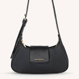 Graciela Petite Half-Moon Vegan Leather Shoulder Bag in Black