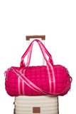 Hot Pink Striped Quilted Duffel Weekender Bag