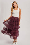 ROMANTIC RUFFLE TIERED TULLE MIDI SKIRT