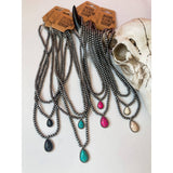 Multi-Layer Navajo Bead & Teardrop Stone Necklace – Fuchsia