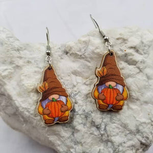 Fall Wood Gnome Pumpkin Earrings