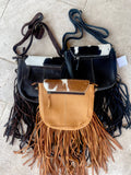 The Nancy Hair-On Cowhide Crossbody | Black & White with Leather Fringe