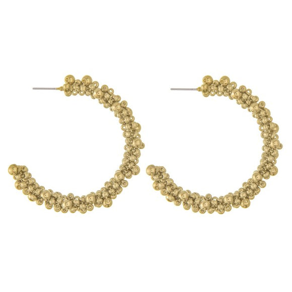 Bubble Beaded Open Hoop Earrings Worn Gold