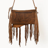Rustic Western Fringe Crossbody Bag Braided Leather Conchos Turquoise Accent