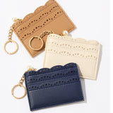 Lola Vegan Leather Card Case | Ivory with Faux Pearl & Gold Hardware