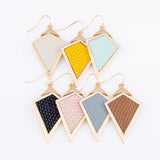 Metal Encased Vegan Leather Hinge Drop Triangular Earrings Mustard Yellow