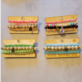 Beaded Stretch Stack Bracelet Set Green Taupe Gold