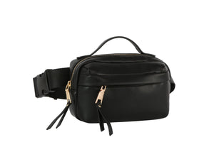 Triple Zip Top Handle Fanny Pack Belt Bag Sling Bag Black