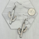 Silvertone with White Stone Cactus Dangle Earrings